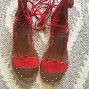 Red Ankle Wrap Sandals